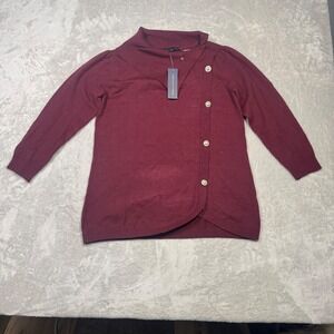 NWT Adrienne Vittadini Women Burgundy Knit Button Sweater Size S 3/4 Sleeve Soft